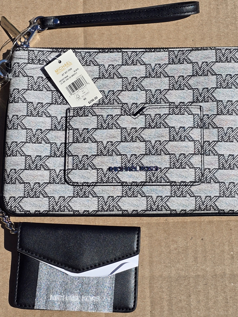 Michael Kors Black & White Logo Wristlet with Matching Card Case